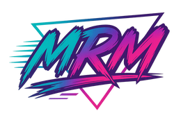 Create a logo for an automotive company specializind in vehicles from the 90's. have the logo be the letters "MRM" and in a rad brushed font using teals, purples and pink